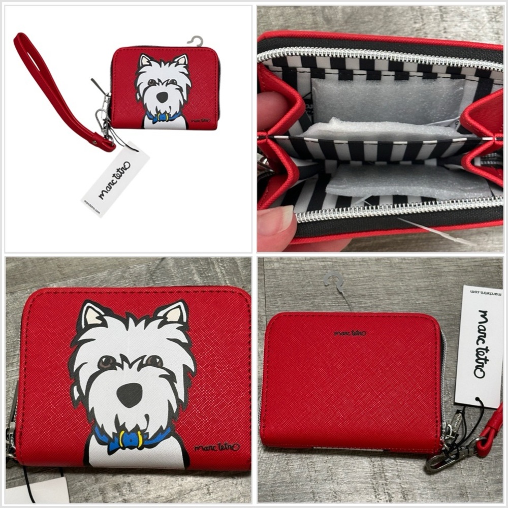 Marc Tetro Dog Westie West Highland Terrier Zip Around Red Women’s Wallet NWT